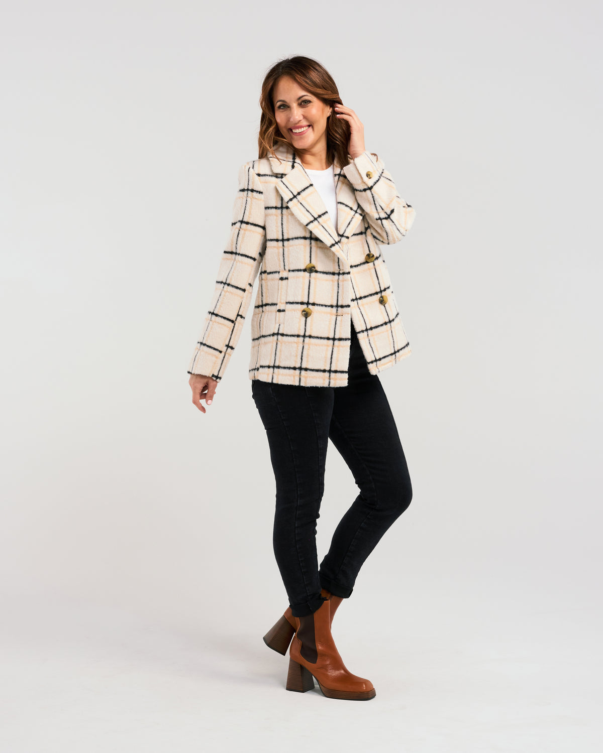 Veda Coat - Beige Plaid