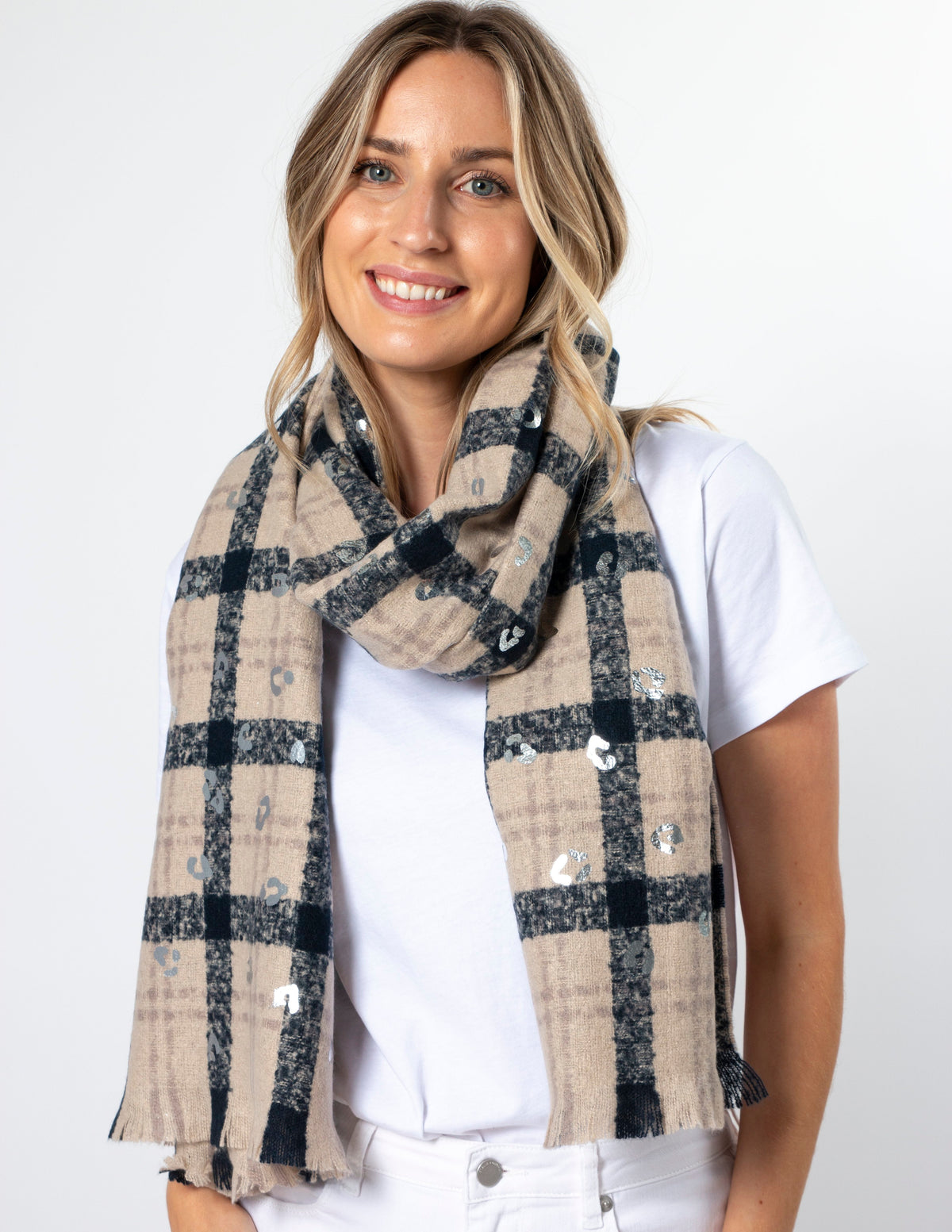 Taupe Scarf Squares with Silver Leopard