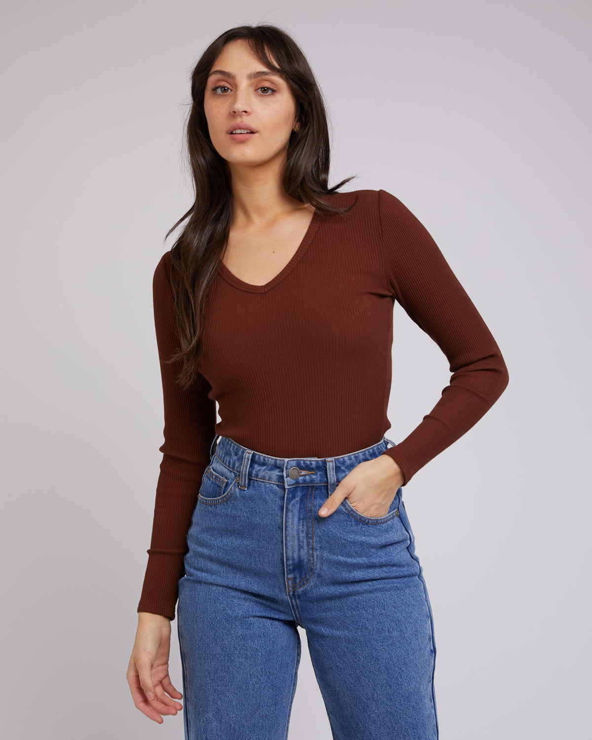 All About Eve Rib V Neck L/S