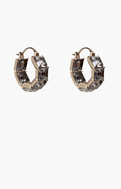 Rhinstone Hoop Earrings - Silver