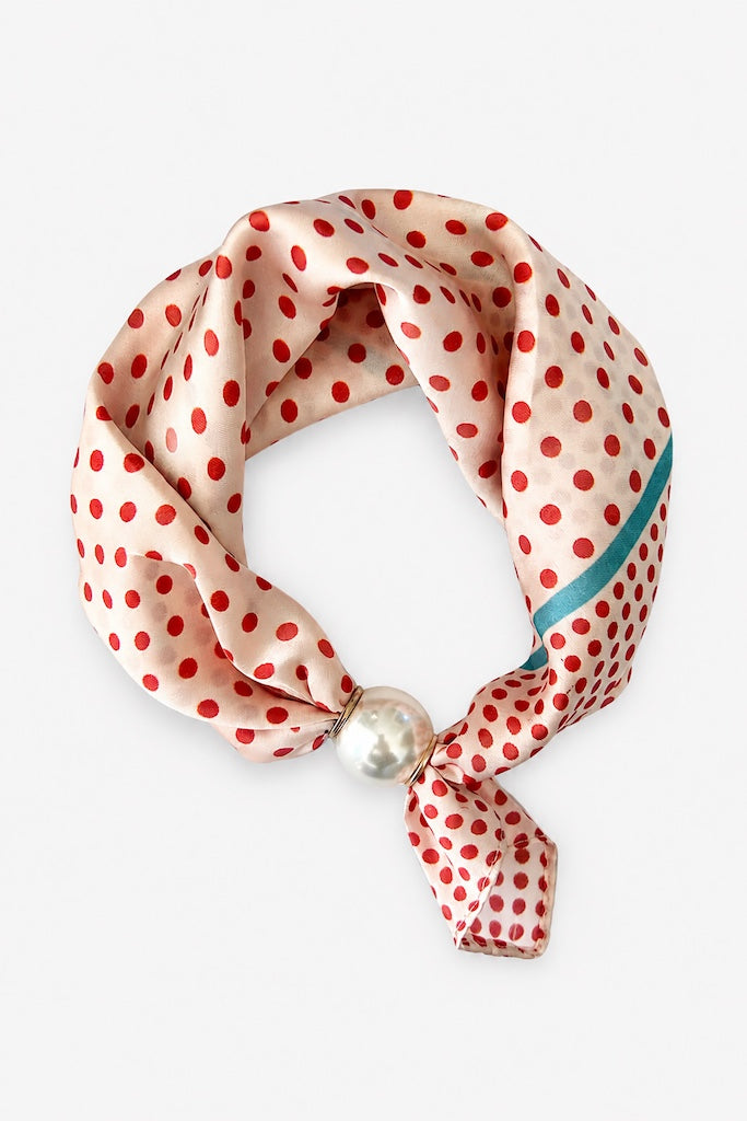 Pearl Fasten Bow Scarf | Cherry Dot