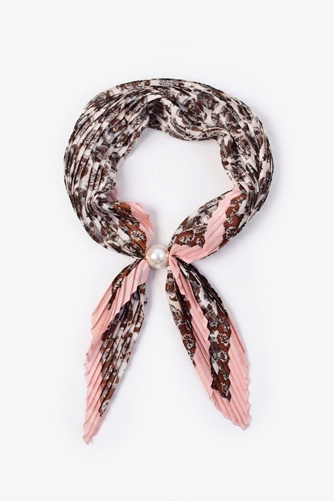 Pleated Pearl Fasten Neck Tie |Cameo