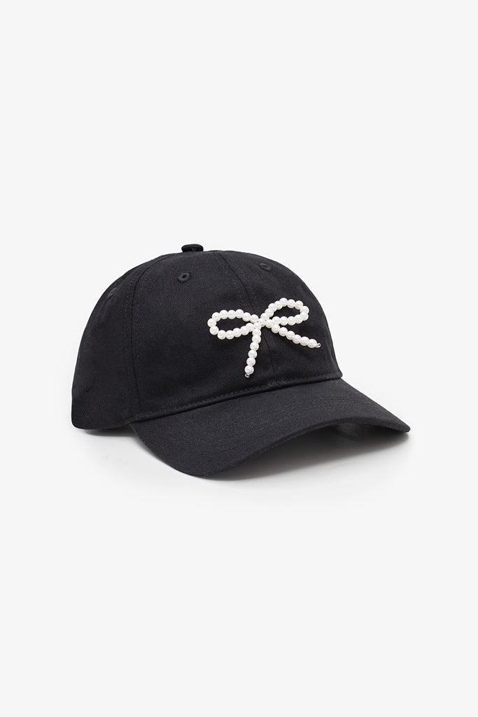 Pearl Bow Cap - Black