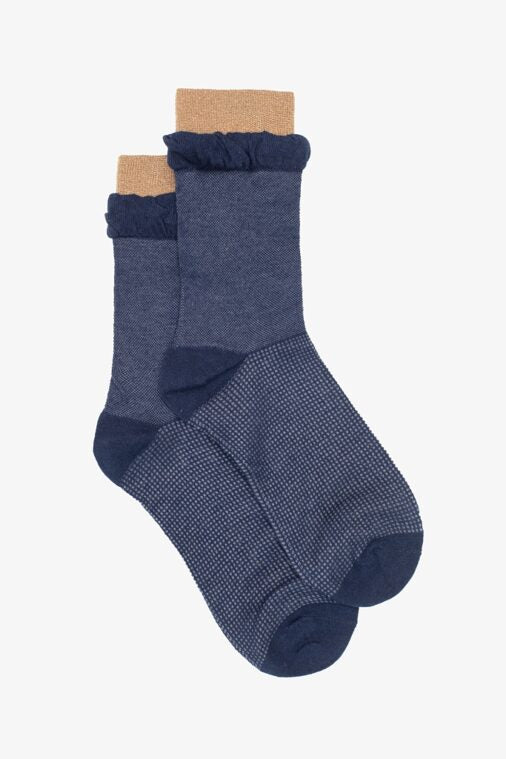 Navy Frill & Gold Top Sock