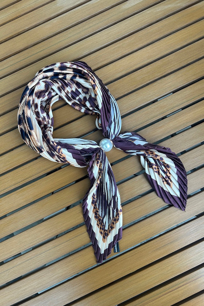 Pleated Pearl Fasten Bow Scarf | Desert Cheetah