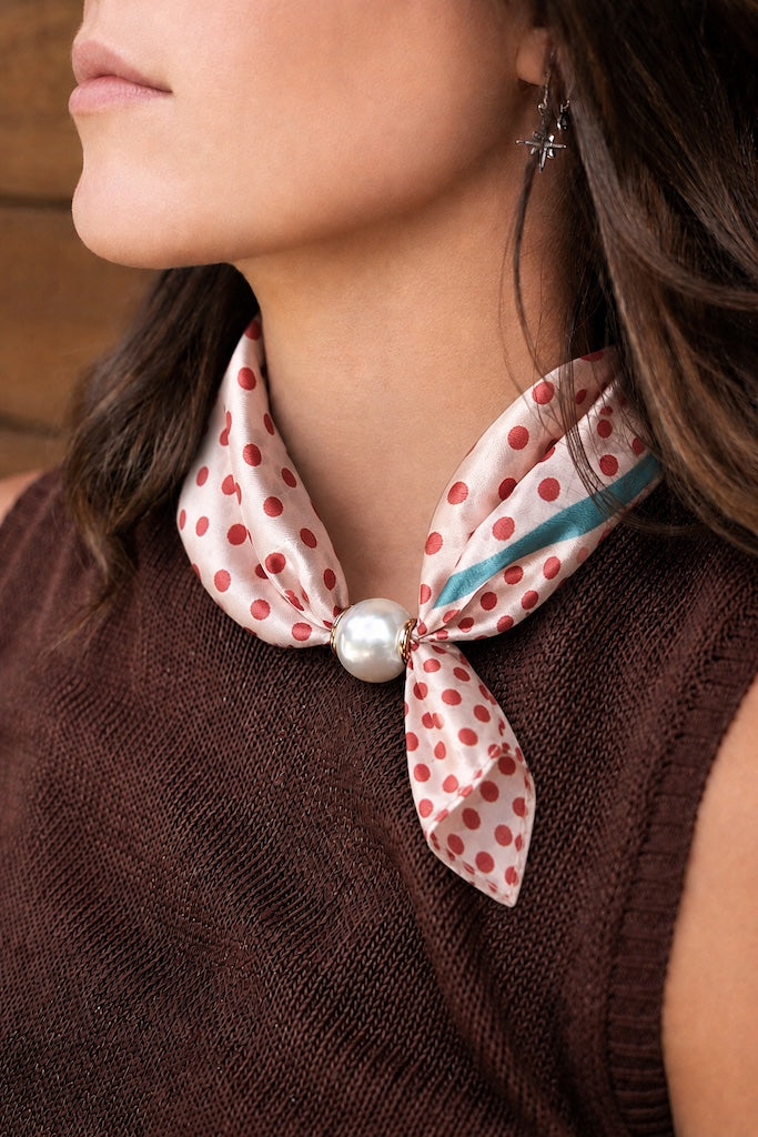 Pearl Fasten Bow Scarf | Cherry Dot