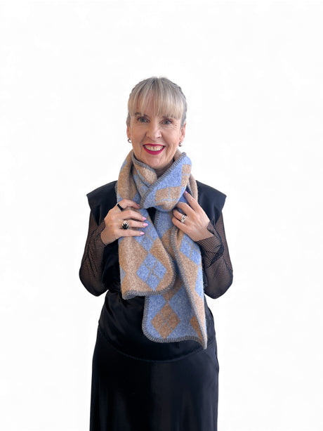 MINX Argyle Scarf -  Cornflower/Beige