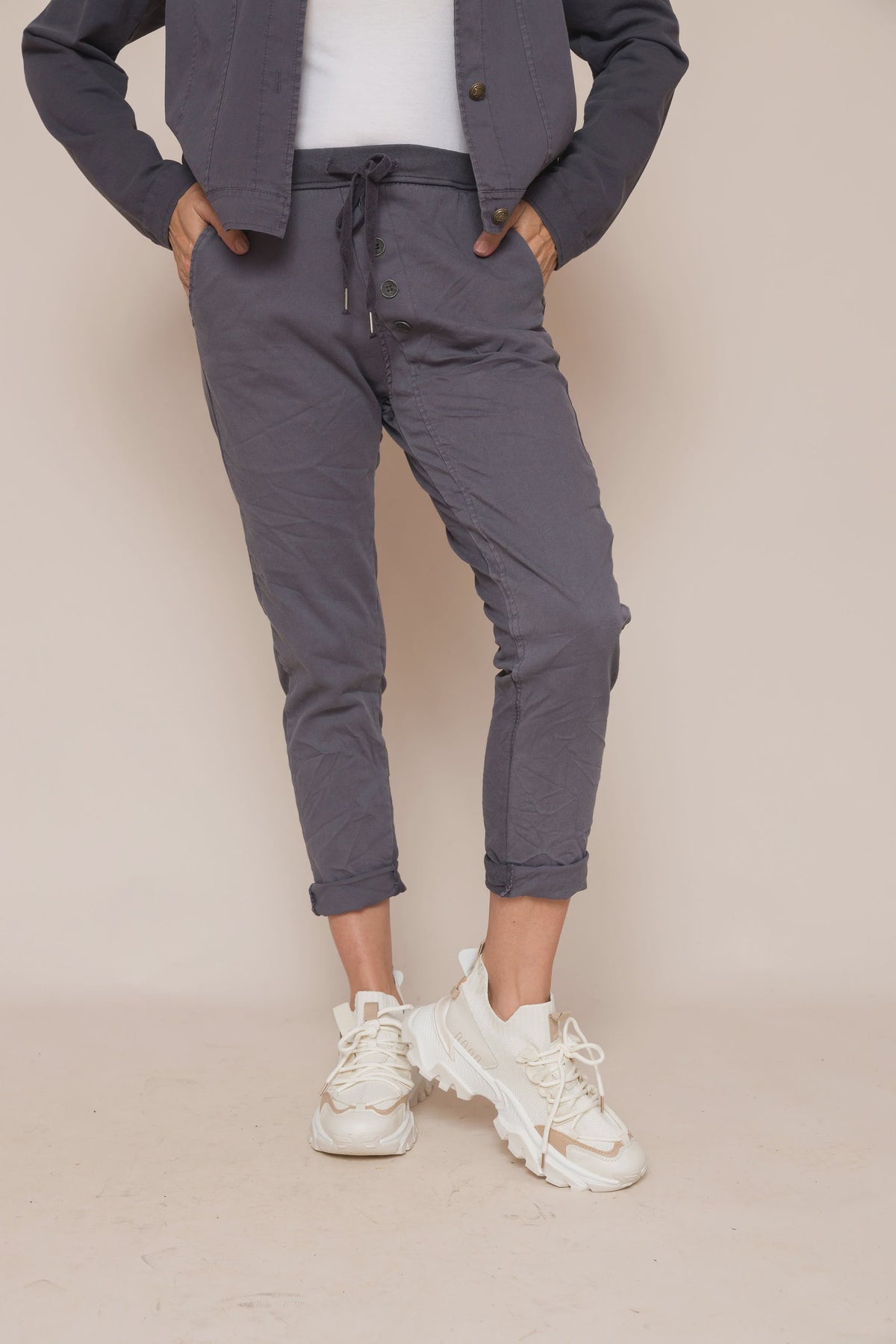 Becca Stonewash Joggers - Dark Grey