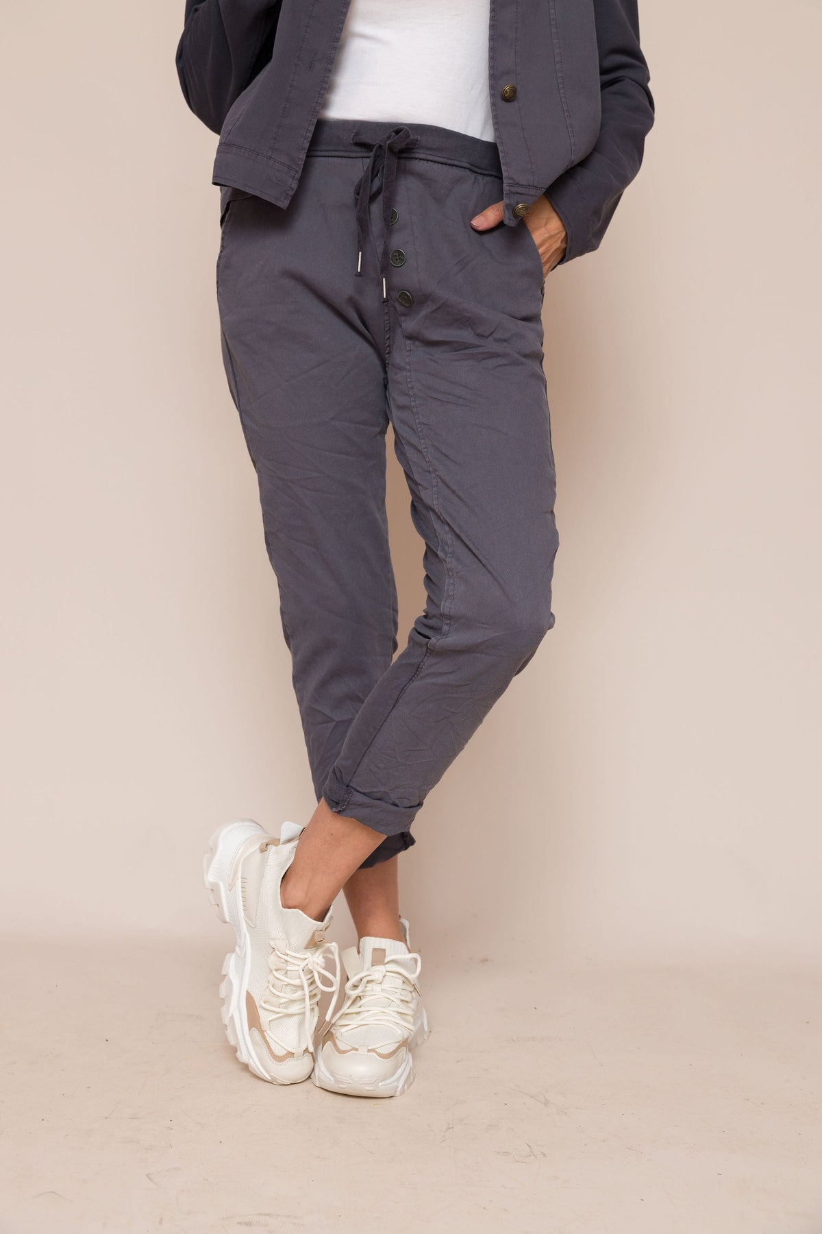 Becca Stonewash Joggers - Dark Grey