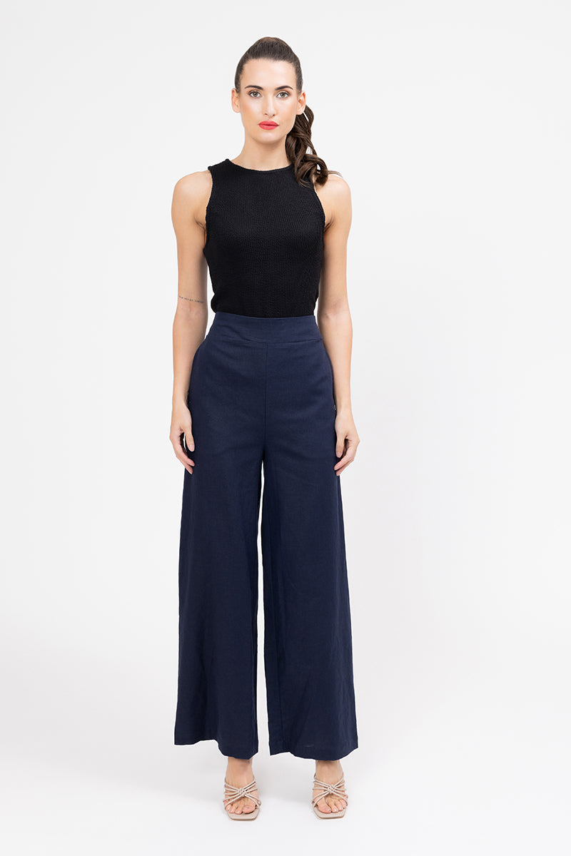 Essential Wide Leg Pant - Navy Linen