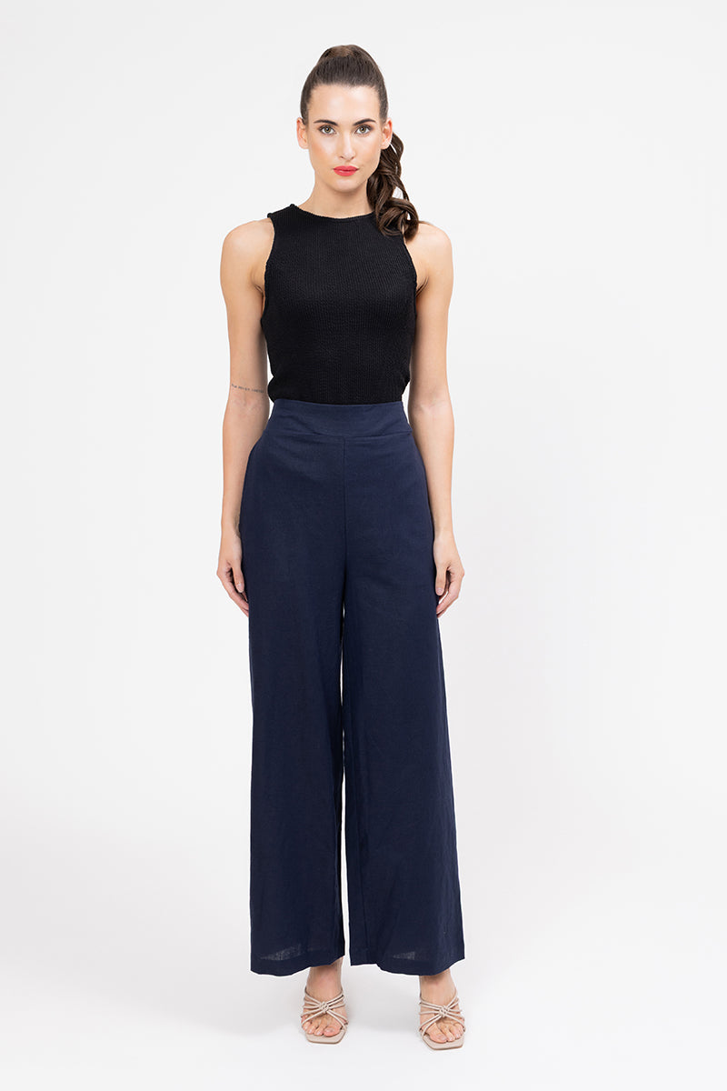 Essential Wide Leg Pant - Navy Linen
