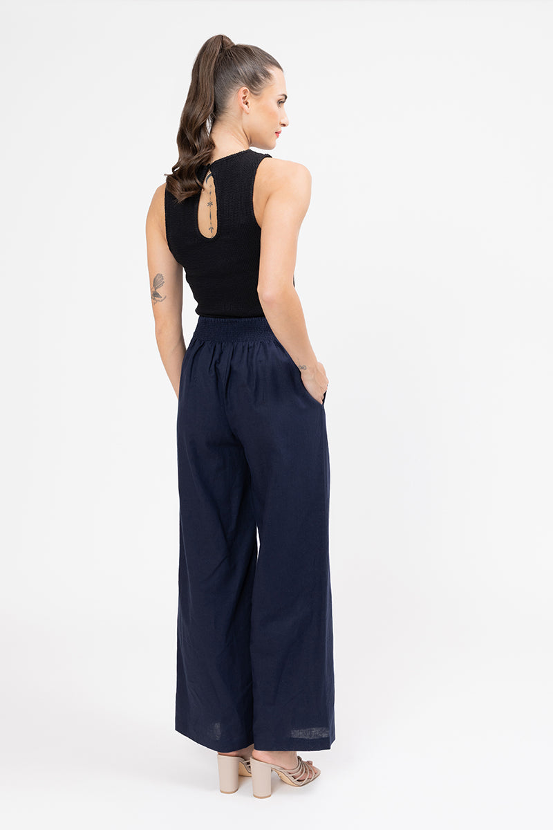 Essential Wide Leg Pant - Navy Linen