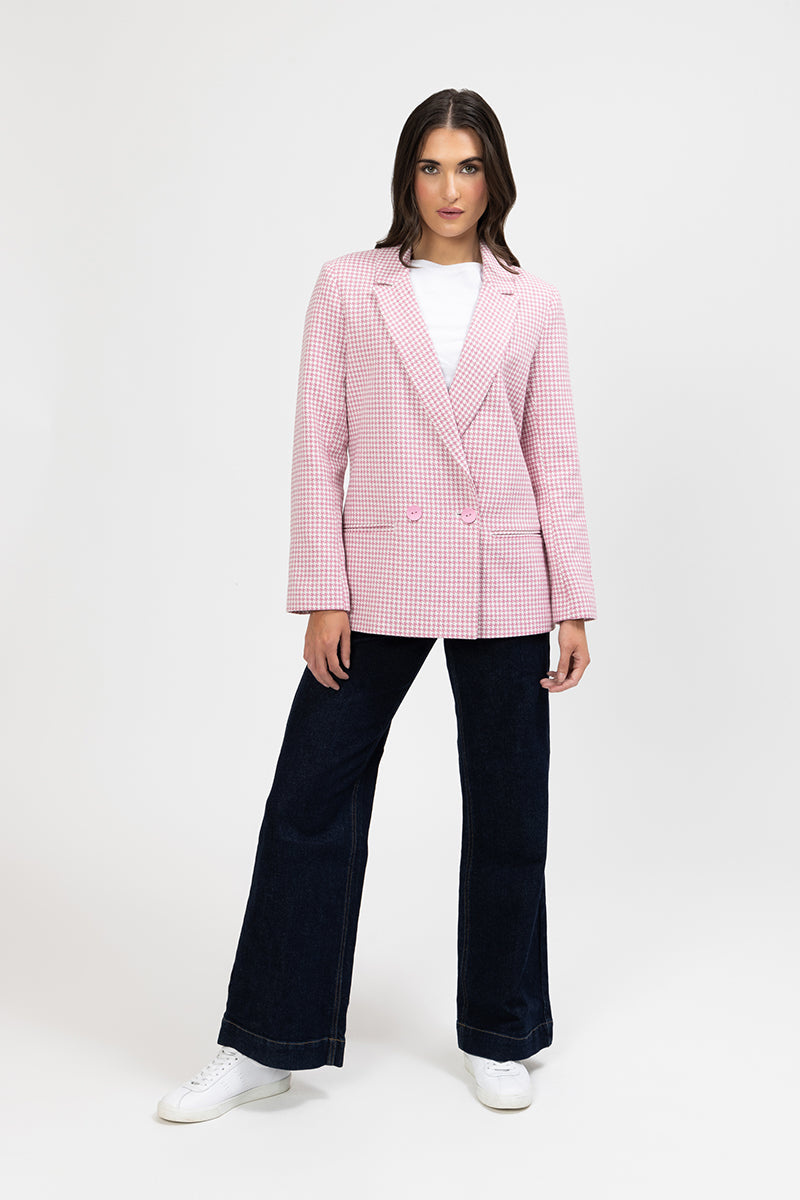 Dylan Blazer - Pink Houndstooth