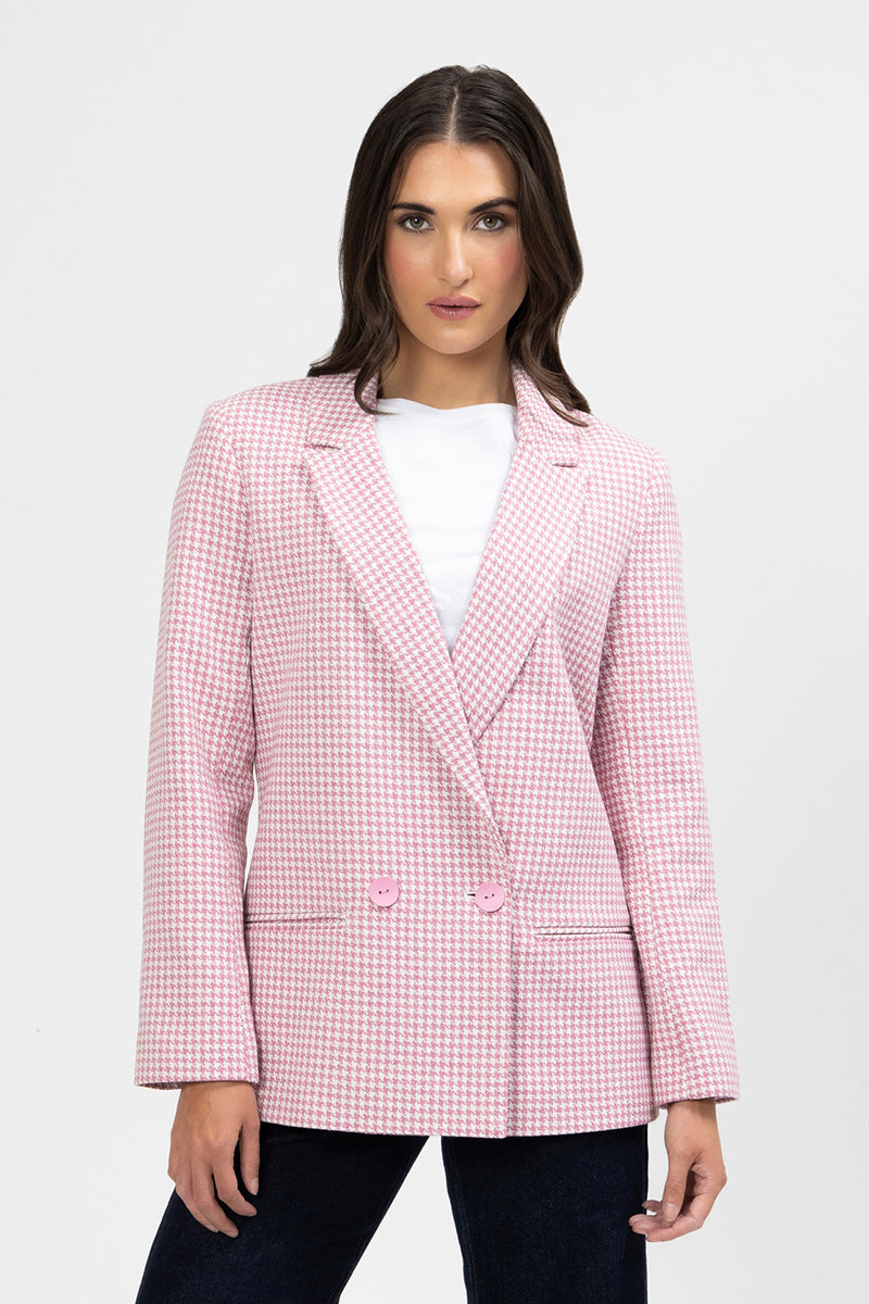 Dylan Blazer - Pink Houndstooth