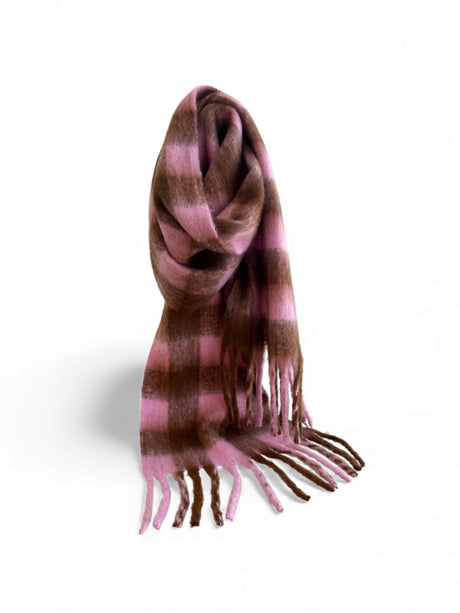 MINX Checkers Scarf -  Baby Pink/Brown