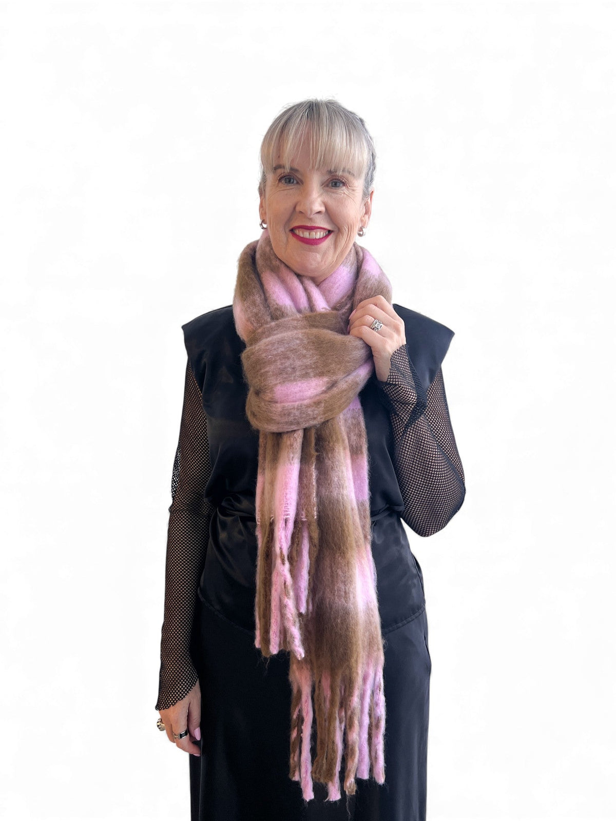 MINX Checkers Scarf -  Baby Pink/Brown