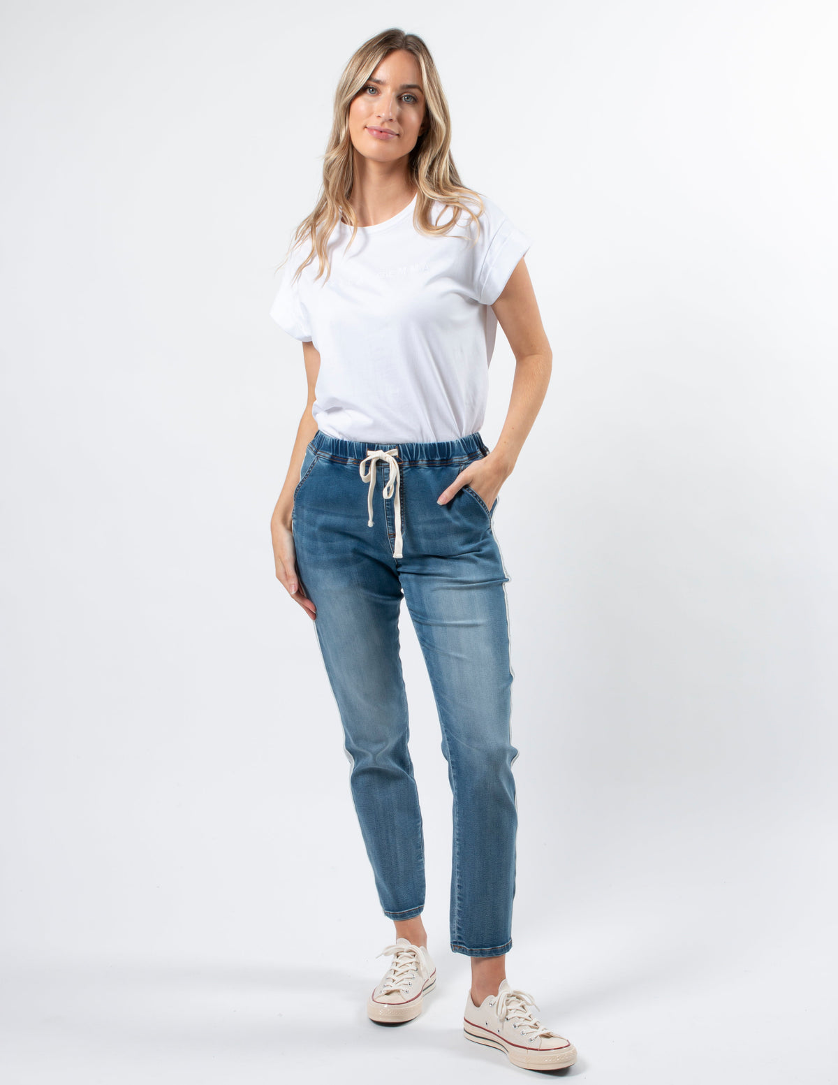 Tavi Jean | Mid Blue w Silver Stripe