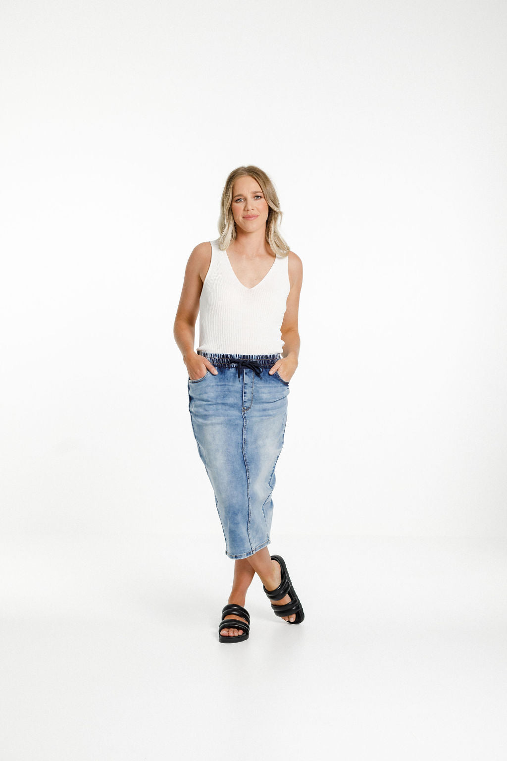 Denim Midi Skirt - Snow Wash