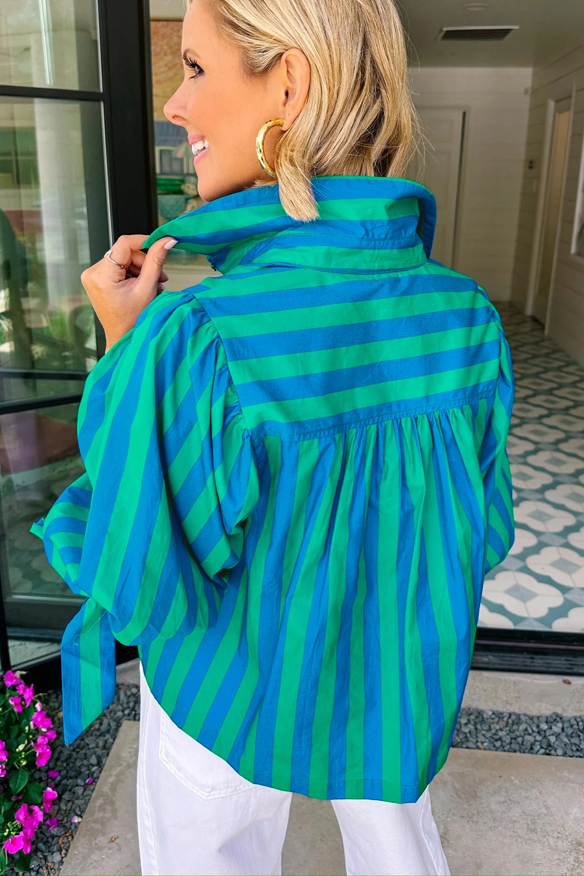 Ocean Mint Stipe  Tie Shirt