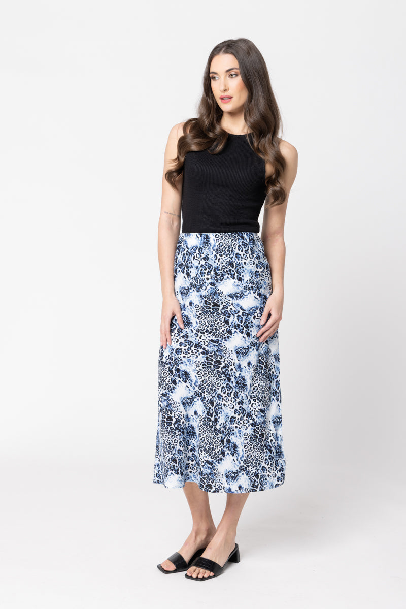 Milan Bias Cut Skirt - Water Leopard