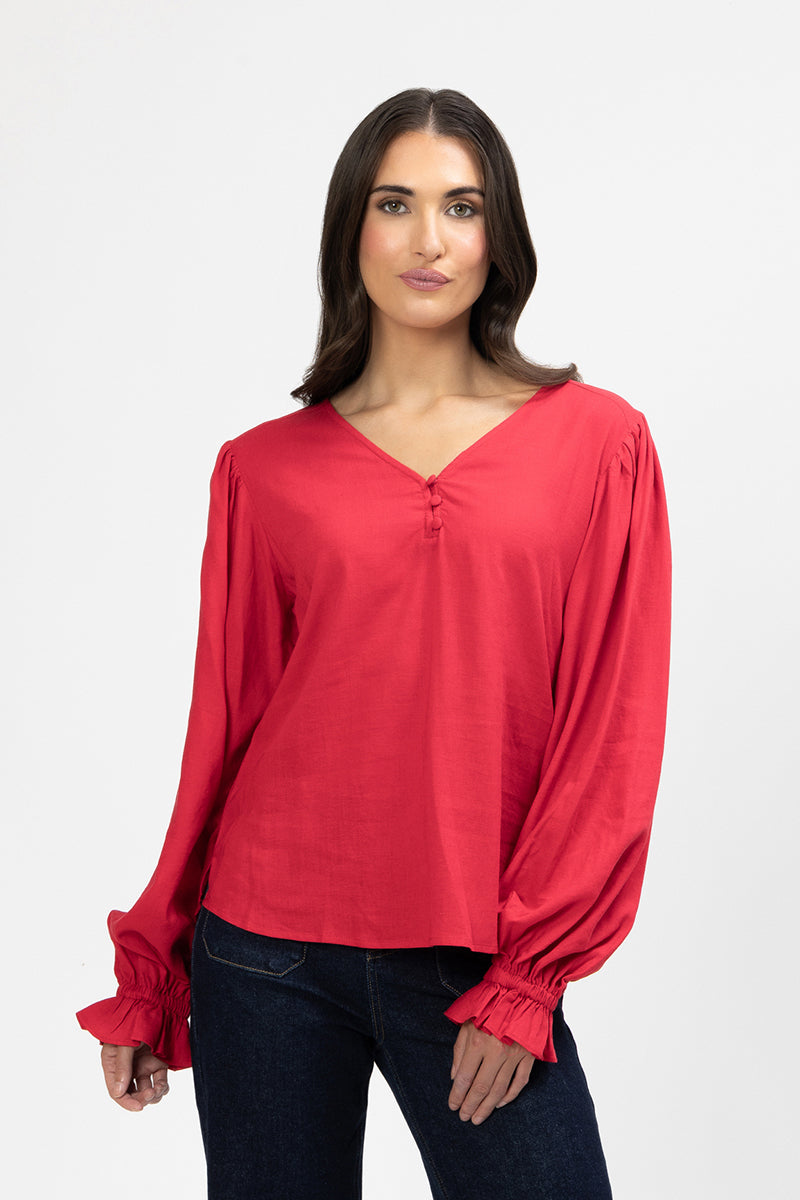 Valerie V Neck - Raspberry