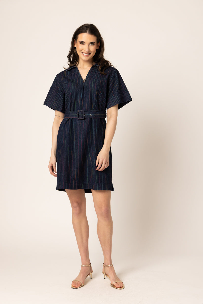DENIM MINI DRESS | Colourful Stripe