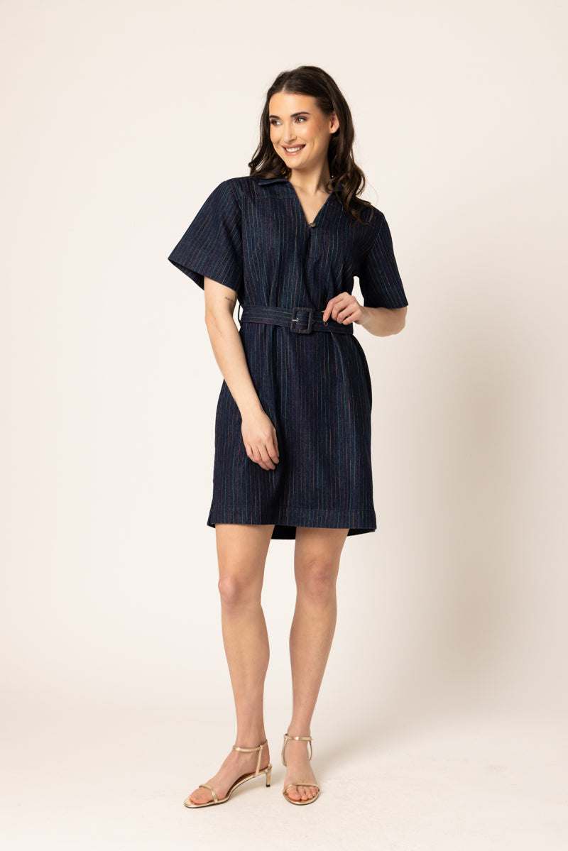 DENIM MINI DRESS | Colourful Stripe
