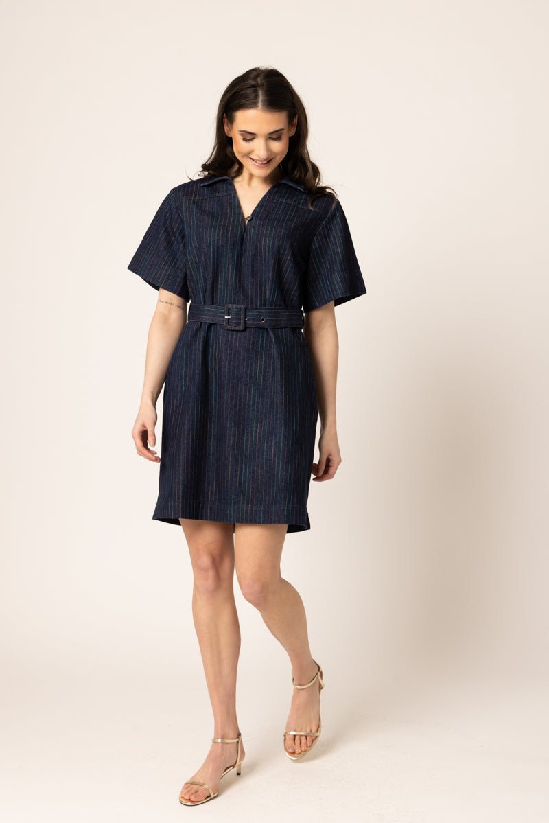 DENIM MINI DRESS | Colourful Stripe