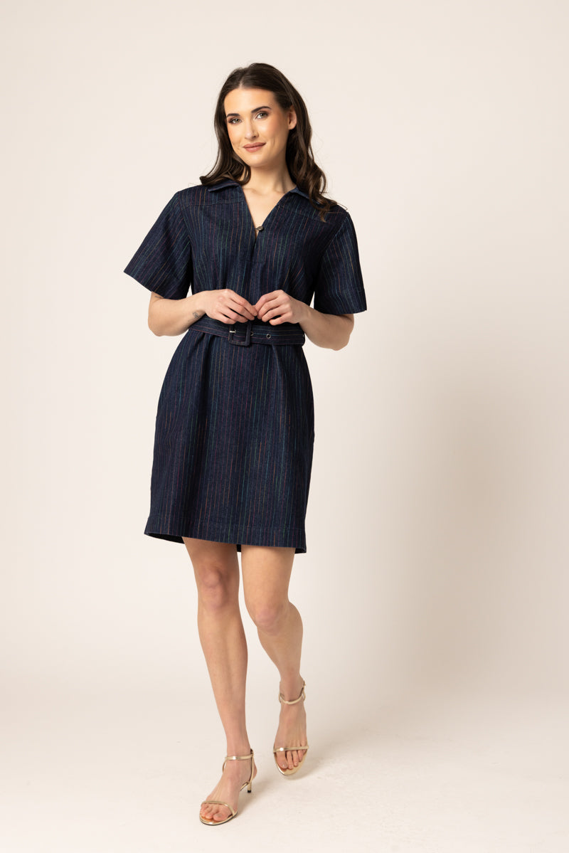 DENIM MINI DRESS | Colourful Stripe