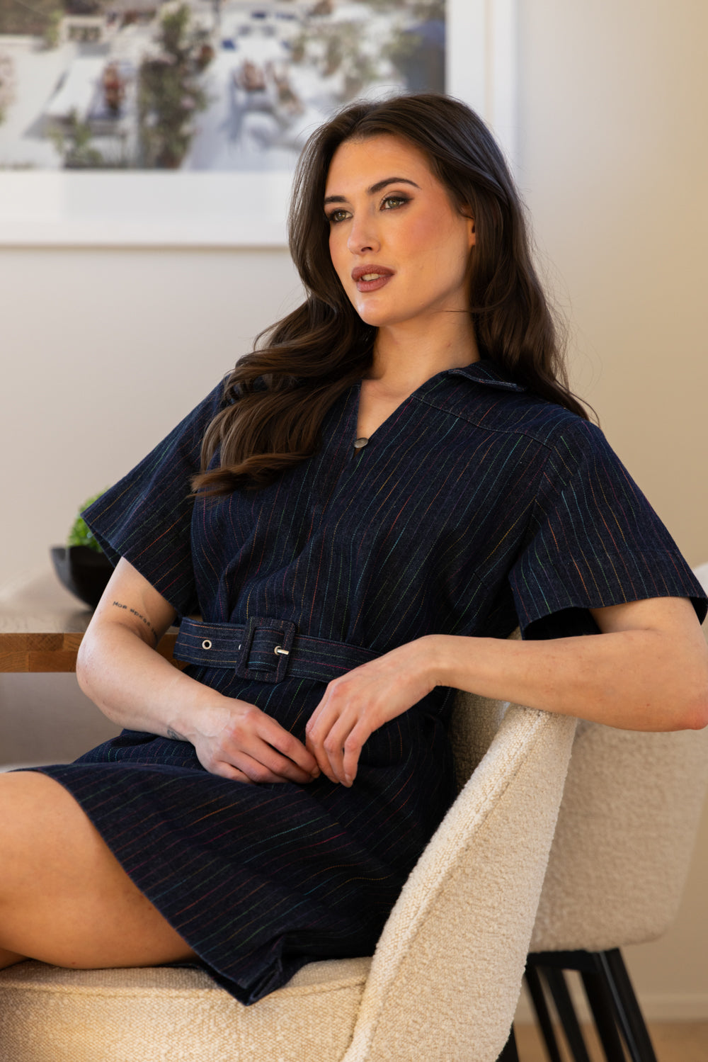 DENIM MINI DRESS | Colourful Stripe