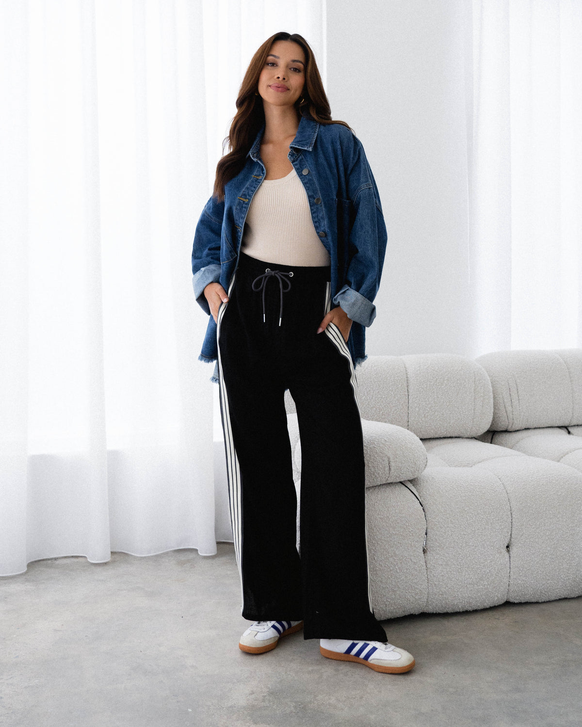 Effortless Linen Pant - Black Tri-Stripe