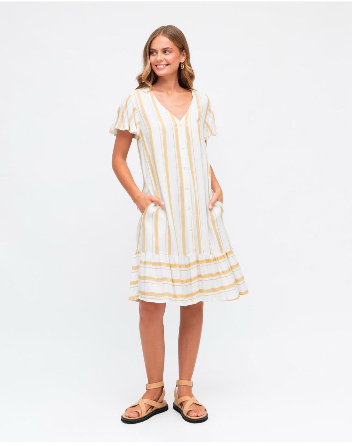 Nicky Dress - Tan Stripe