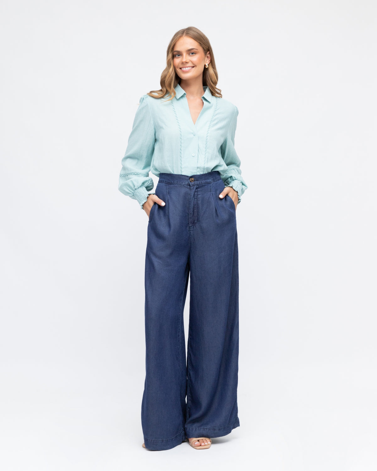 Wide Leg Denim Pants - Indigo