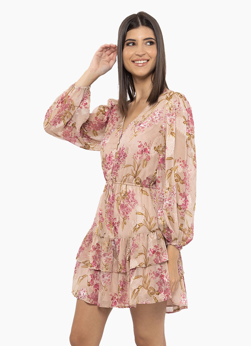 Viola Ruffle Dress LS - Hibiscus Bloom