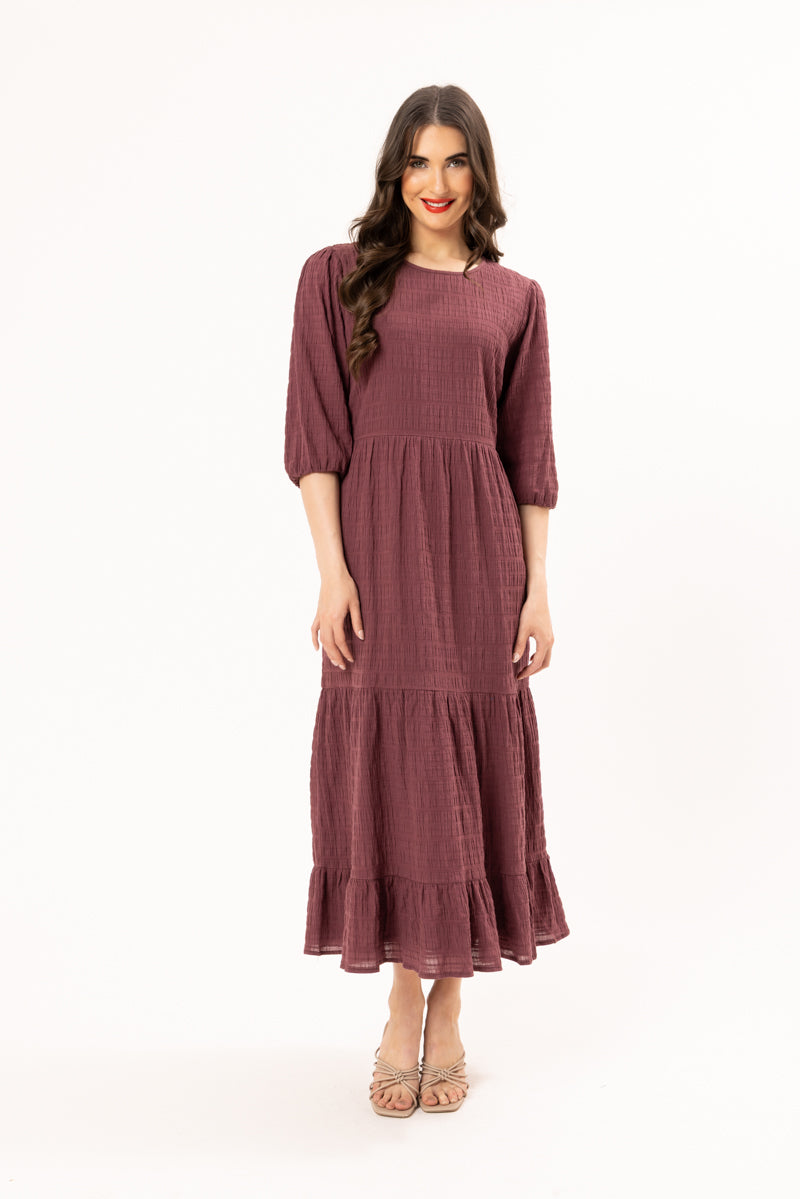 Prairie Tiered Midi Dress | Rosewood Crinkle