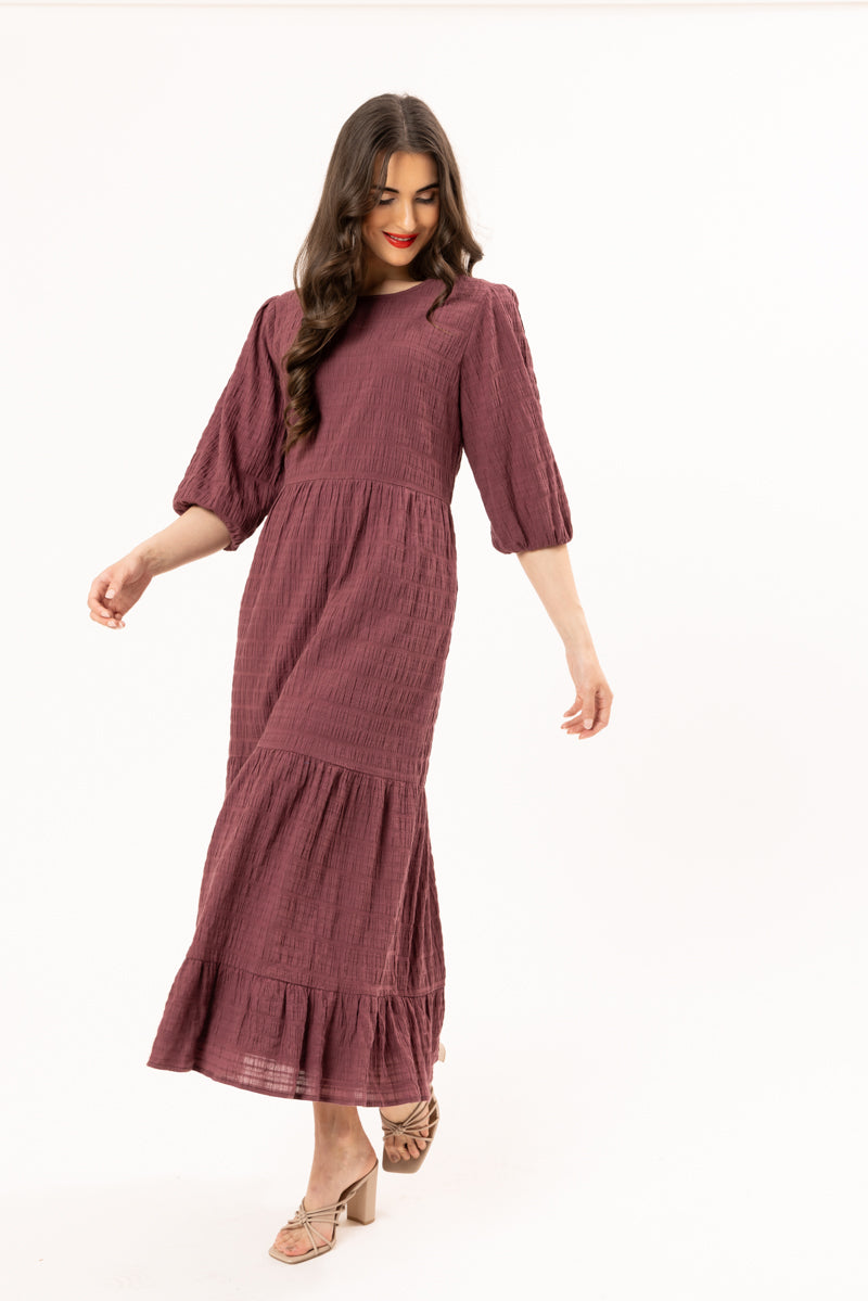 Prairie Tiered Midi Dress | Rosewood Crinkle