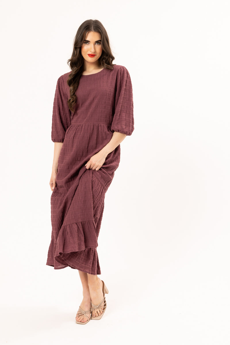 Prairie Tiered Midi Dress | Rosewood Crinkle