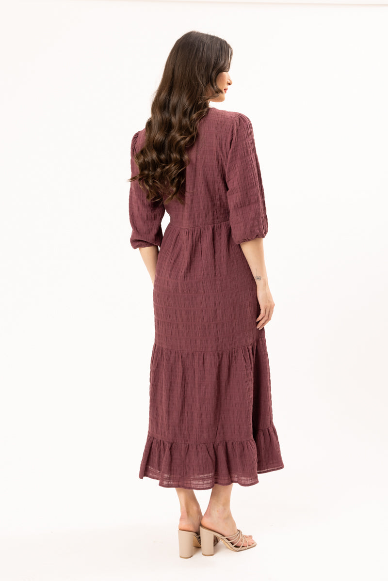 Prairie Tiered Midi Dress | Rosewood Crinkle