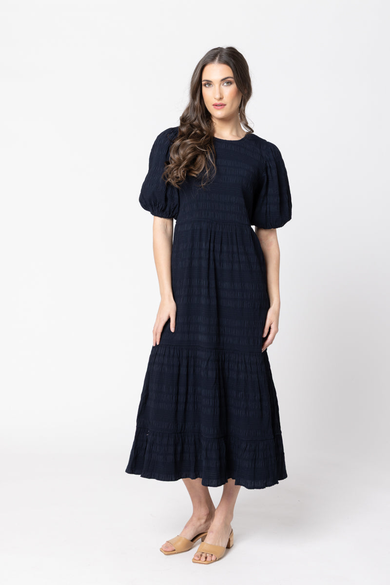 Carefree Smock Dress - Navy