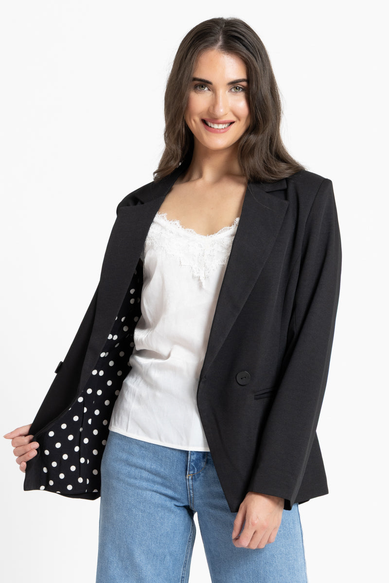 Jordanna Blazer  | Black with Black & White Spot