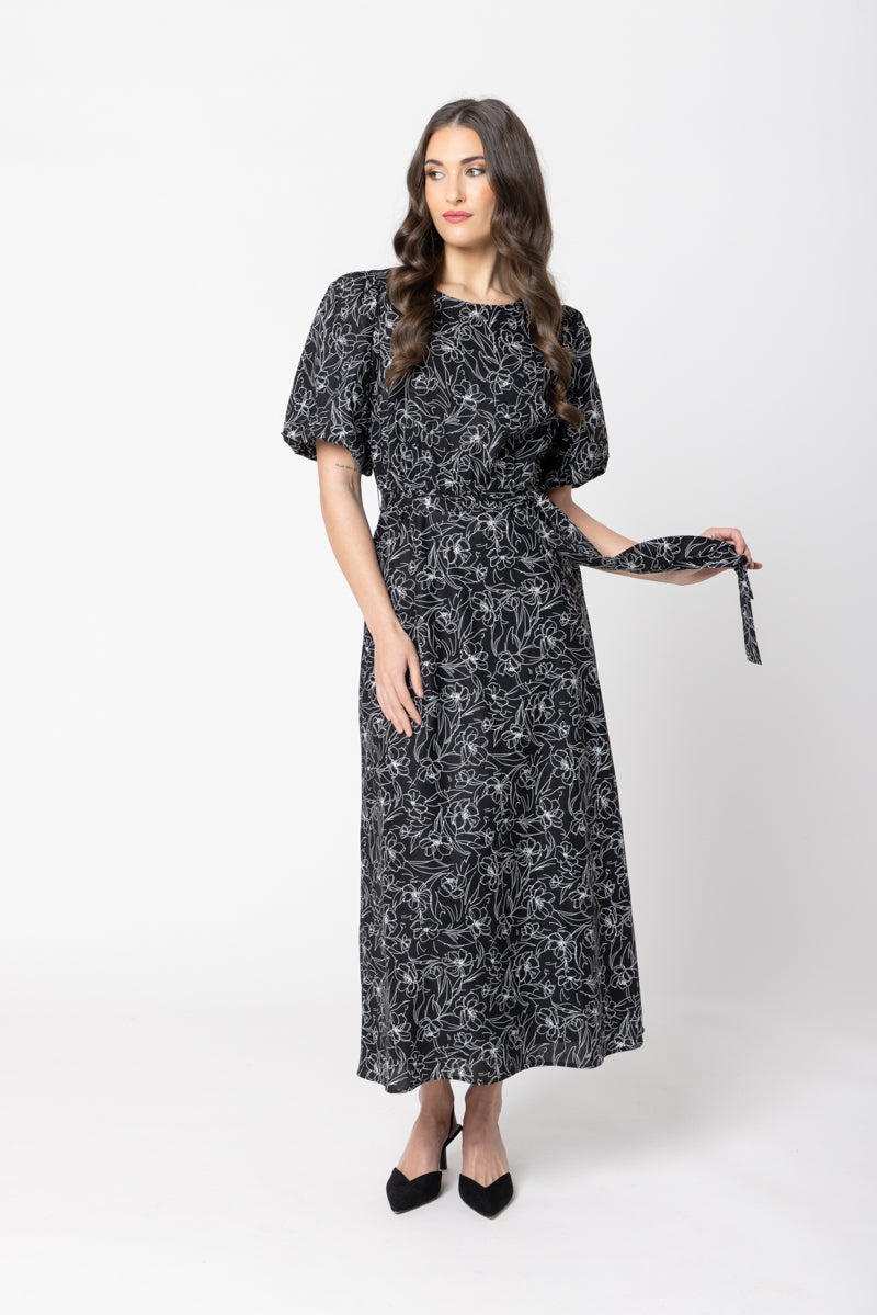 SPARKLING DRESS | Black Floral Sketch