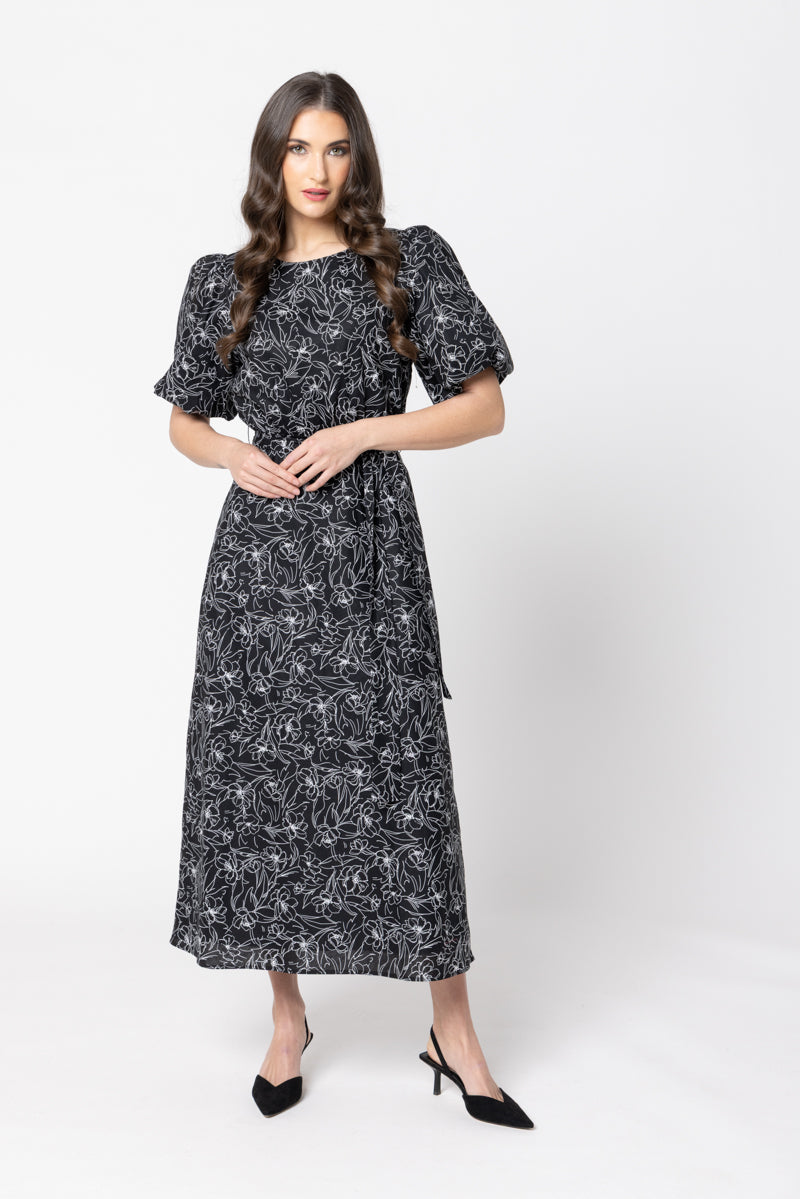 SPARKLING DRESS | Black Floral Sketch