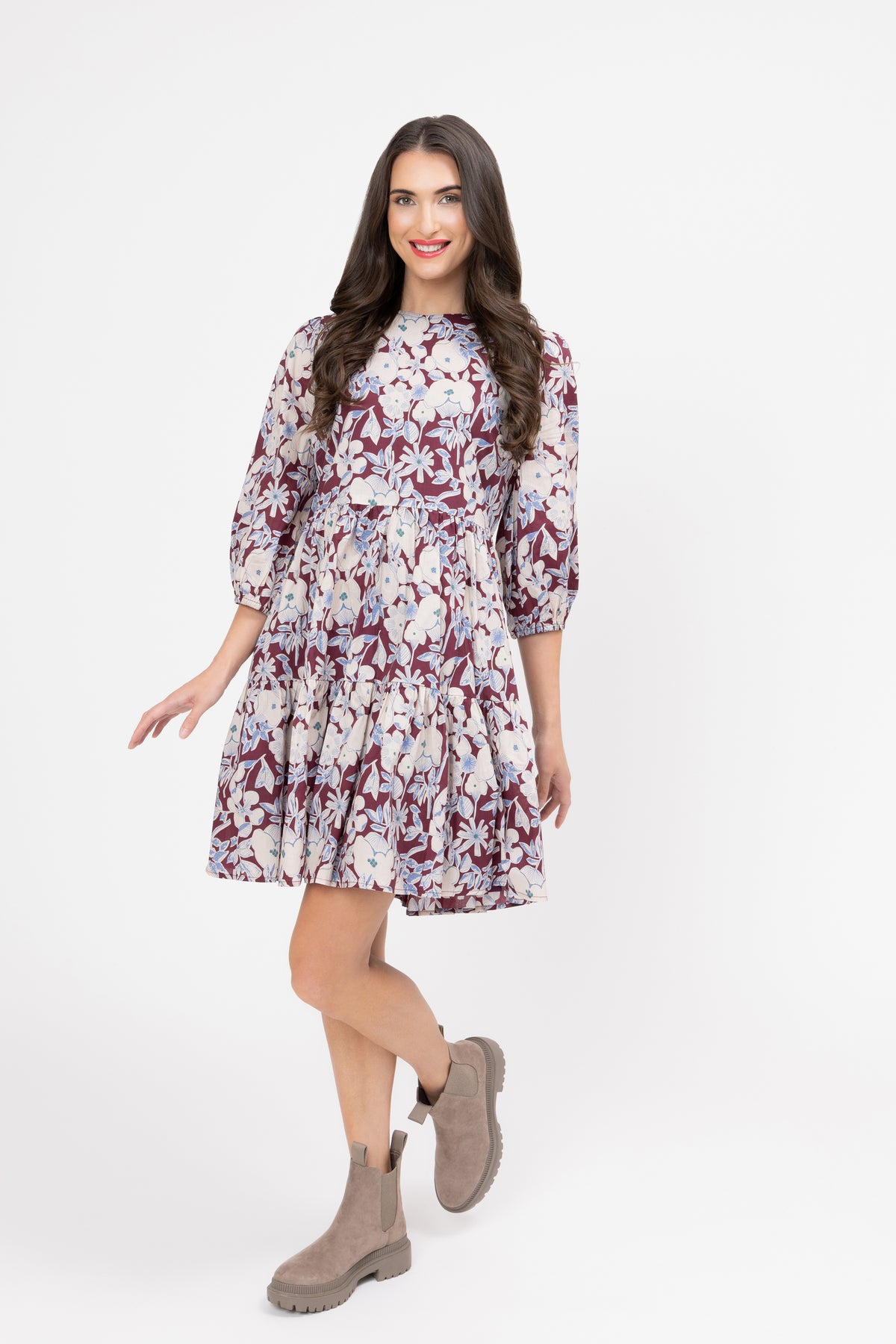 Freda Dress - Merlot Field
