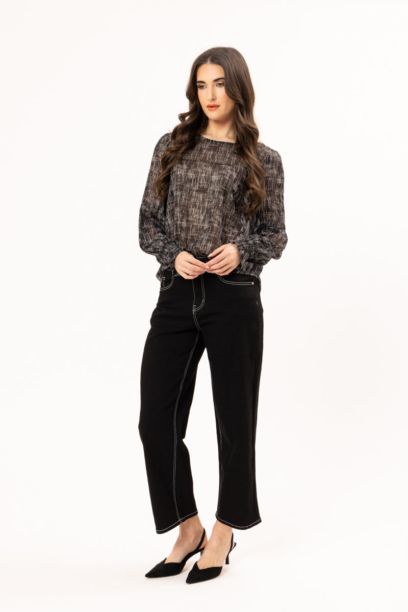 Wishful Top  - Cross Hatch Print