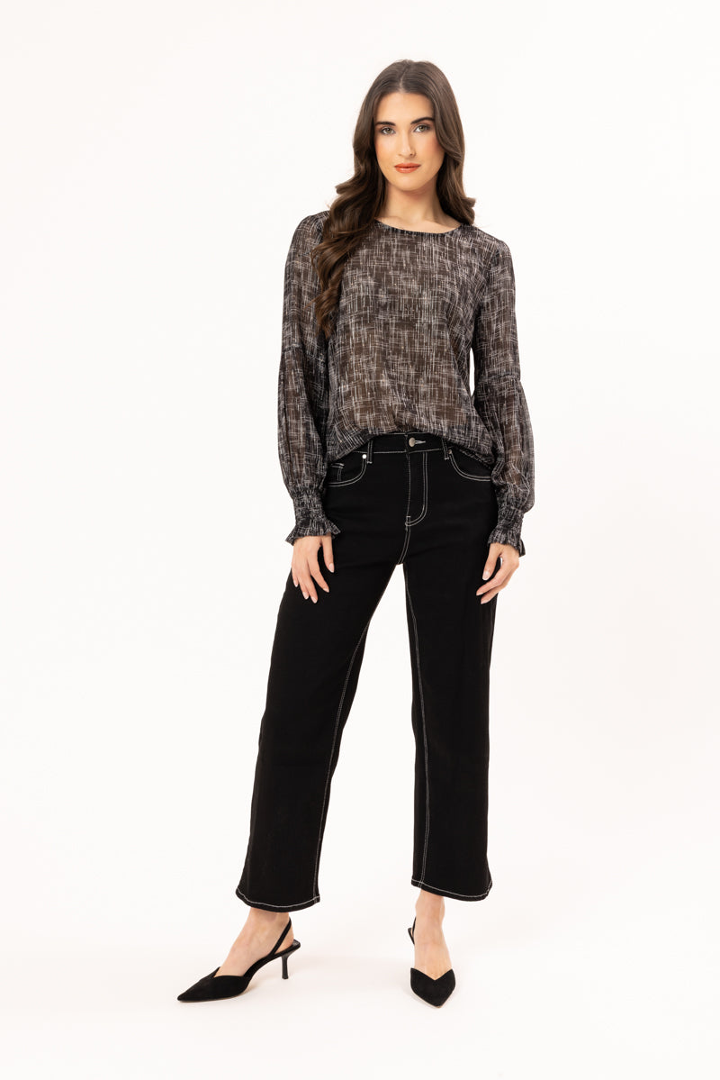 Wishful Top  - Cross Hatch Print