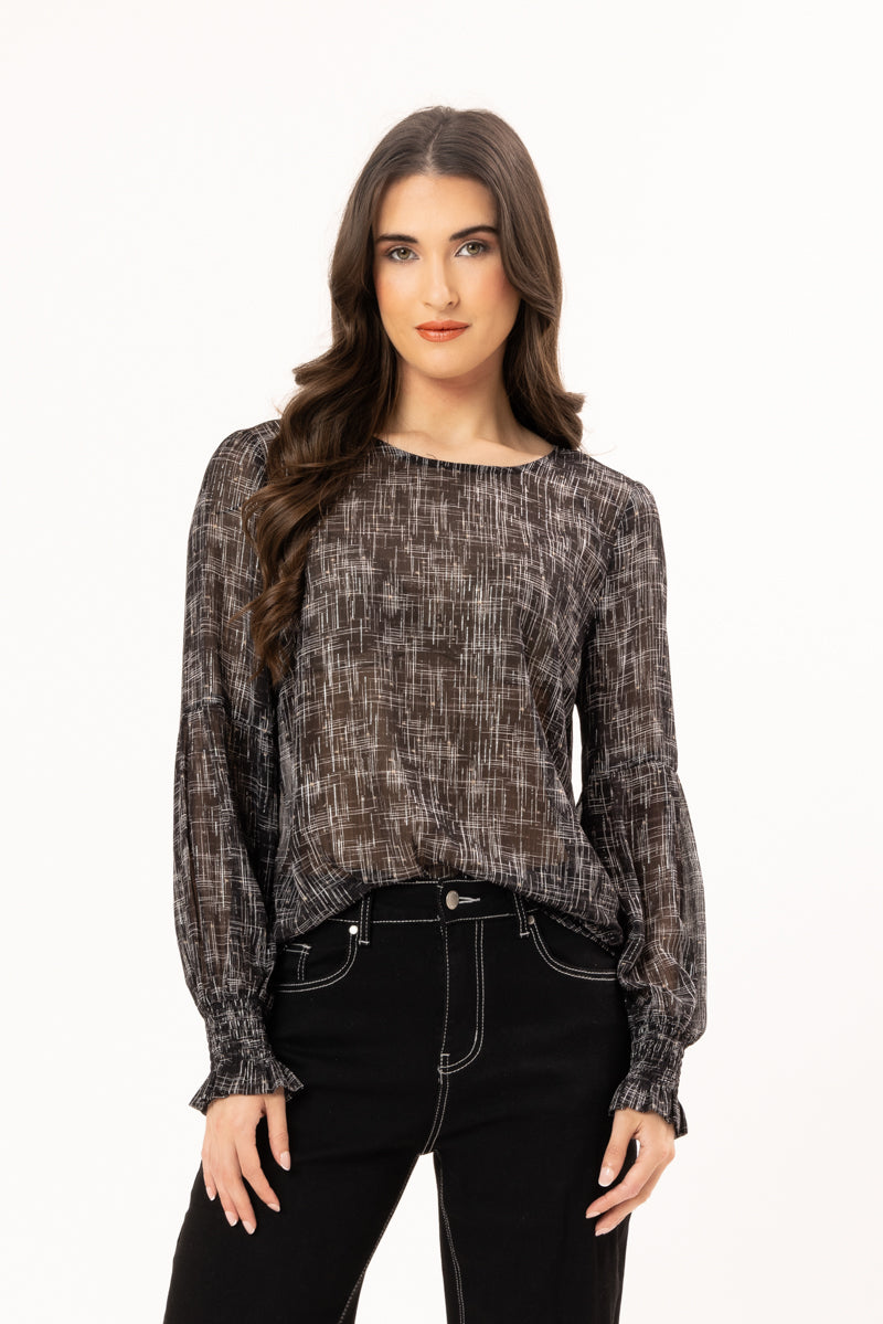 Wishful Top  - Cross Hatch Print