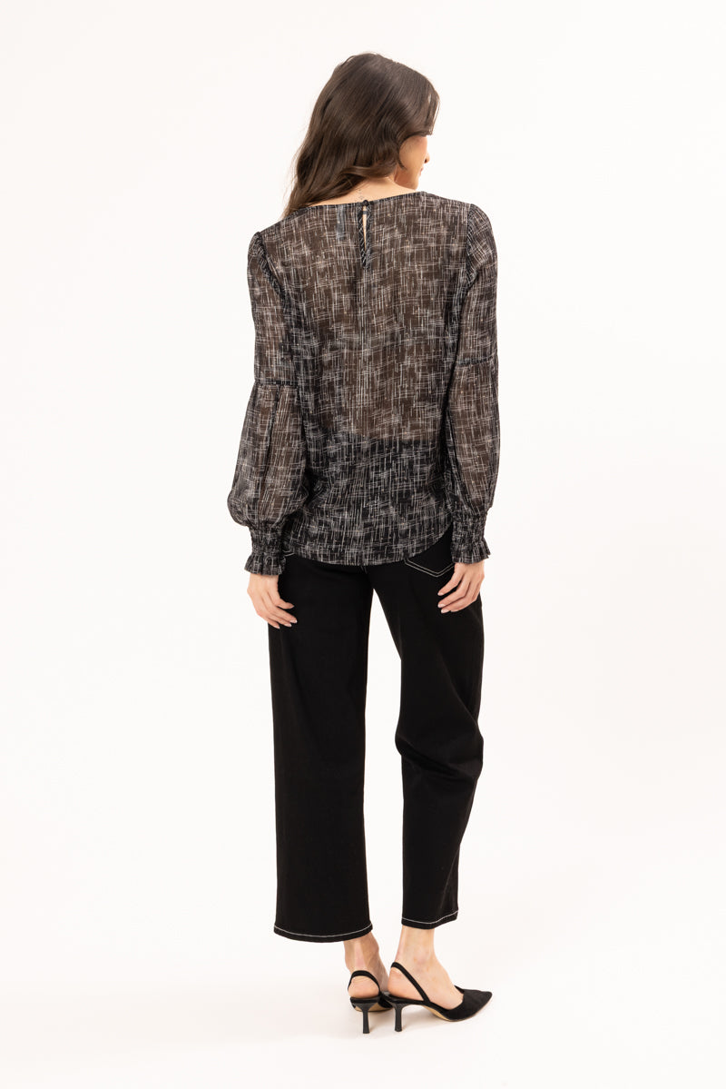 Wishful Top  - Cross Hatch Print