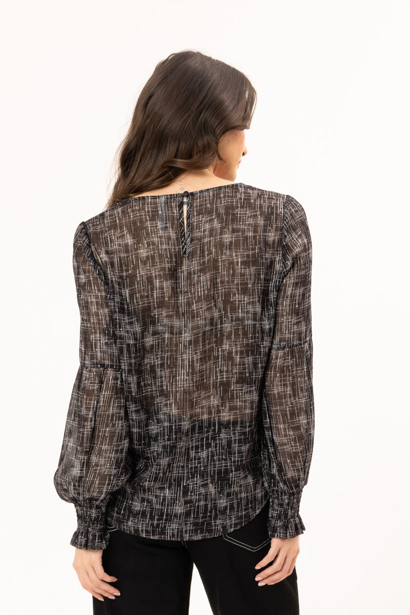 Wishful Top  - Cross Hatch Print