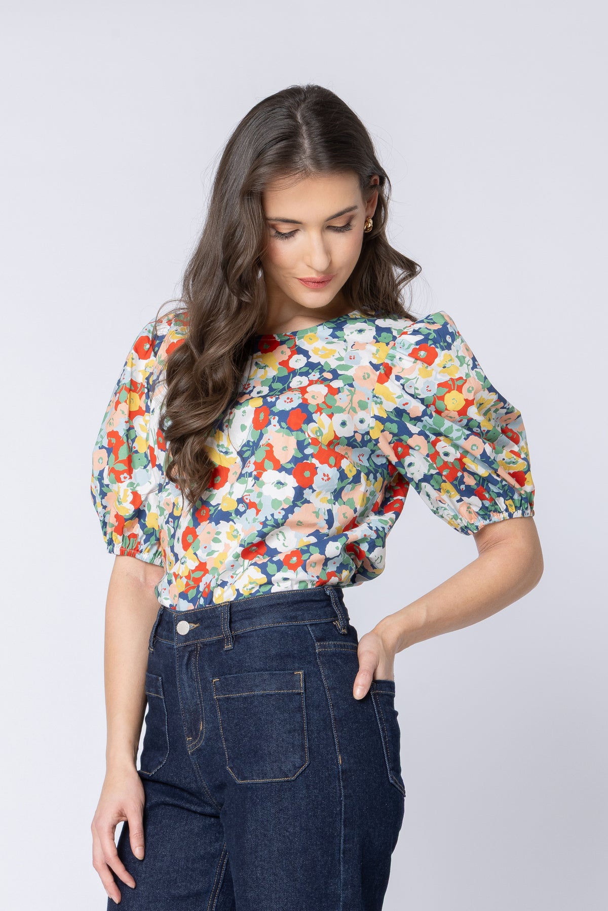 Relaxed Carefree Top - Red Poppy Field