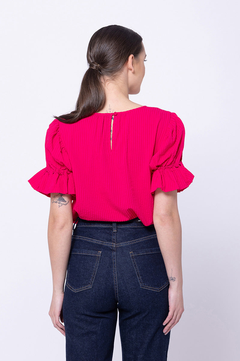 Vibrant Top - Raspberry Texture Stripe